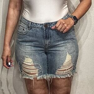 One Teaspoon Stevie’s Denim Long Distressed Shorts Sz 28